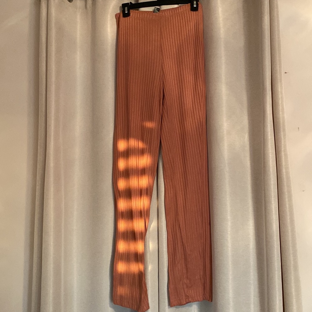 Pink Ribbed Flare Leg Pants